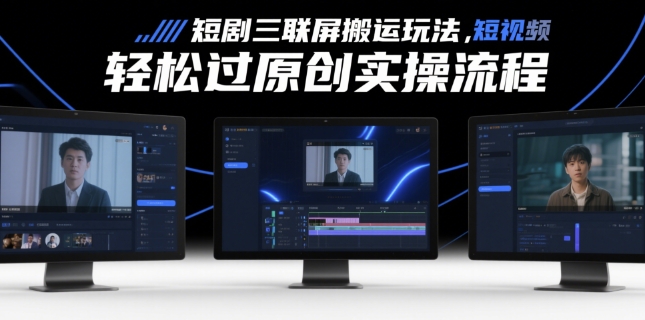 短剧三联屏搬运玩法，短剧搬运轻松过原创实操流程-大齐资源站