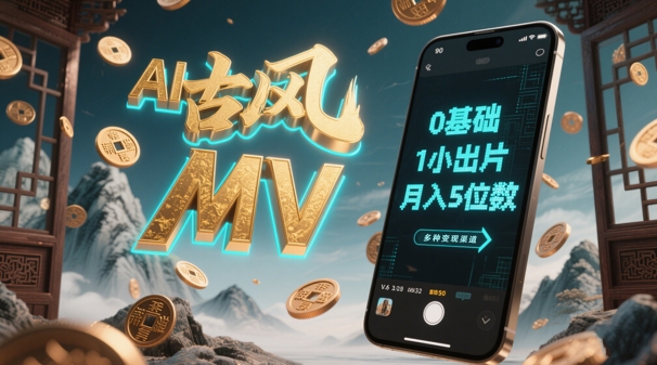 AI一键生成古风音乐MV，0剪辑基础1小时出片，多种变现渠道，一部手机月入5位数-大齐资源站
