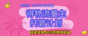 得物流量主托管计划,原创玩法,5分钟三重收益变现,快速变现,48小时即得收益【揭秘】-大齐资源站