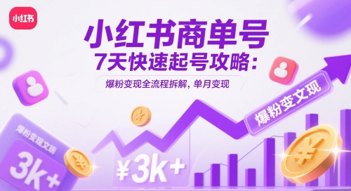 小红书商单号7天快速起号攻略：爆粉变现全流程拆解，单月变现3k+-大齐资源站
