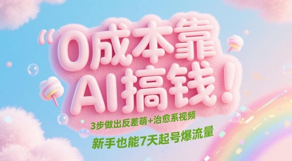 0成本靠AI搞钱！3步做出反差萌+治愈系视频，新手也能7天起号爆流量-大齐资源站