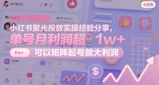 小红书聚光投放实操经验分享，单号月利润超1w+，可以矩阵起号放大利润-大齐资源站