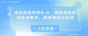 淘宝虚拟项目8.0，用信息差吃透蓝海需求，用矩阵放大收益-大齐资源站