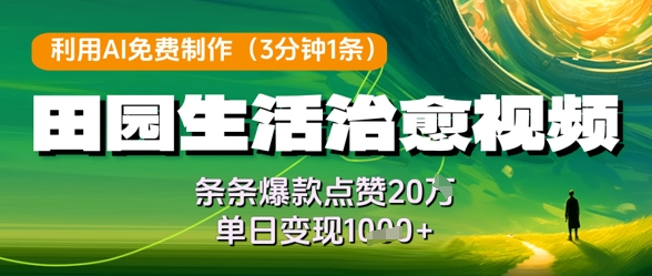 利用AI免费制作田园生活治愈视频，条条爆款点赞20W，单日变现几张-大齐资源站