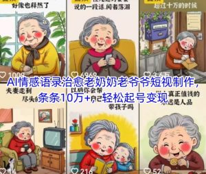 AI情感语录治愈老奶奶老爷爷短视制作,条条10万+,轻松起号变现-大齐资源站
