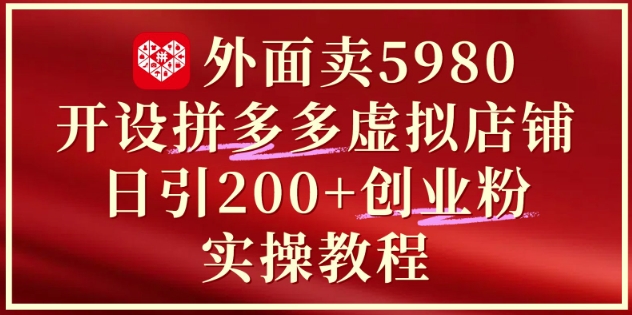 外面卖5980开设拼多多虚拟店铺：单日引流200+创业付费粉实战教程-大齐资源站