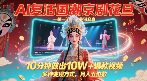 AI复活国潮京剧花旦，一颦一笑美到窒息，10分钟做出10W+爆款视频，多种变现方式，月入五位数-大齐资源站