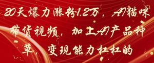 20天爆力涨粉1.2W，AI猫咪带货视频，加上AI产品种草，变现能力杠杠的-大齐资源站