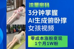 3分钟掌握AI生成俯卧撑女孩视频，零成本涨粉变现，1个月1W粉-大齐资源站