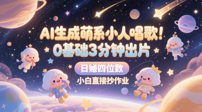 AI生成萌系小人唱歌，0基础3分钟出片，28个作品涨粉8.9W，单条最高19W赞，日入四位数，小白直接抄作业-大齐资源站