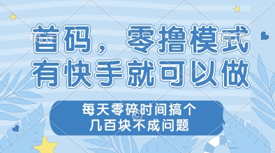 首码，零撸模式，有快手就可以做，每天零碎时间搞个几张不成问题【揭秘】-大齐资源站