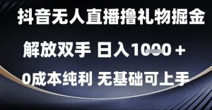 抖音无人直播撸礼物掘金,解放双手,日入1k,0成本纯利,无基础可上手【揭秘】-大齐资源站