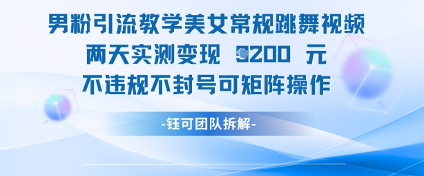 男粉引流教学美女常规跳舞视频两天实测变现1k+，不违规不封号可矩阵操作-大齐资源站