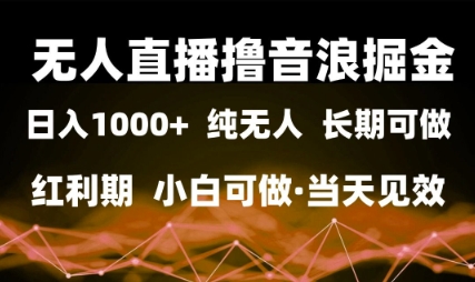 无人直播撸音浪掘金，日入1k+，纯无人红利期，小白可做，当天见效【揭秘】-大齐资源站