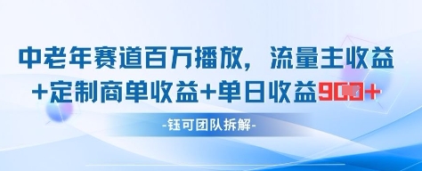 中老年赛道百万播放+流量主收益+定制收益，单日收益9张-大齐资源站