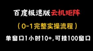 百度极速版云机矩阵项目，单窗口1小时10+，可挂100窗口，完整实操流程【揭秘】-大齐资源站