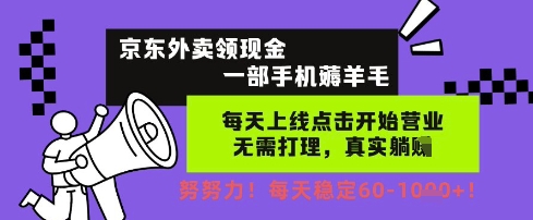 京东外卖领现金，一部手机薅羊毛，每天上线动动手指，无需打理，每天保底60+，每天就是如此轻松【揭秘】-大齐资源站