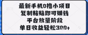 最新手机0撸小项目，复制粘贴即可挣钱，平台放量阶段，单日收益轻松3张+【揭秘】-大齐资源站