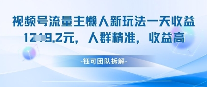 视频号流量主懒人新玩法，一天收益1k，人群精准收益高-大齐资源站