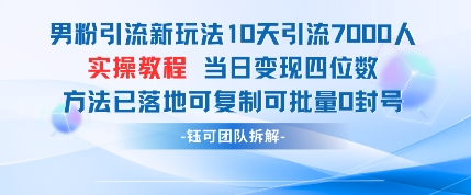 男粉引流新玩法10天引流7000人当日变现四位数可复制可批量0封号-大齐资源站