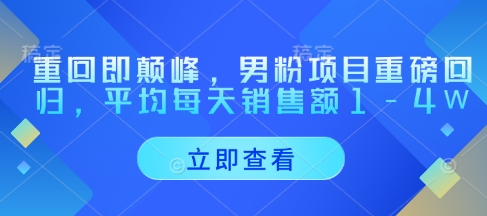 重回即颠峰，男粉项目重磅回归，平均每天销售额1-4W-大齐资源站