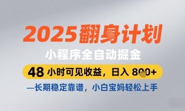 2025小程序全自动掘金，48 小时可见收益，日入8张，长期稳定靠谱，小白宝妈轻松上手【揭秘】-大齐资源站