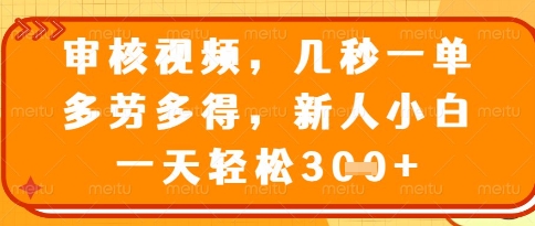 视频审核员，几秒一单，不限时间，不限地点，多做多得，新人小白一天轻松几张+【揭秘】-大齐资源站