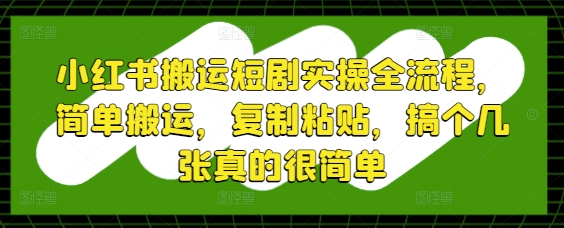 小红书搬运短剧实操全流程，简单搬运，复制粘贴，搞个几张真的很简单-大齐资源站