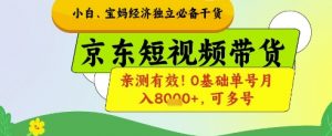 小白宝妈经济独立必备干货，京东短视频带货，亲测有效!0基础单号月入8k+，可多号【揭秘】-大齐资源站