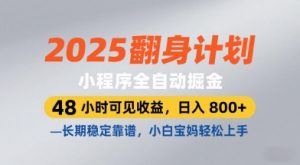 2025翻身计划，小程序全自动掘金，48小时可见收益，日入8张+，长期稳定靠谱，小白宝妈轻松上手【揭秘】-大齐资源站