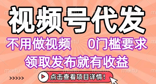 视频号代发，不用剪辑不用做视频，0门槛要求，领取发布就有收益，任务没有无上限，小白轻松上手【揭秘】-大齐资源站