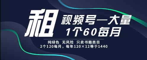 租视频号，一个60每月，2个120.纯绿色、无风险，常年租【揭秘】-大齐资源站