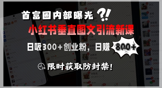 首富圈内部曝光小红书垂直图文引流新课，日吸300+创业粉，日入8张+，限时获取防封禁-大齐资源站