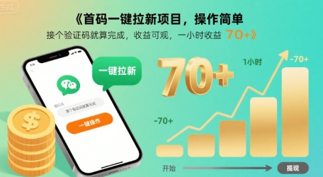 首码一键拉新项目，操作简单，接个验证码就算完成，收益可观， 一小时收益70+【揭秘】-大齐资源站