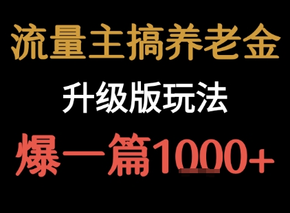 流量主之养老金升级版玩法  爆一篇收益1k+-大齐资源站