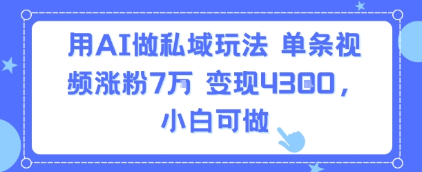 用AI做私域玩法，单条视频涨粉7W变现4.3k，小白可做-大齐资源站
