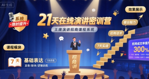 21天在线演讲密训营，王牌演讲招商课程系统-大齐资源站