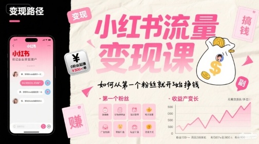 小红书流量变现课，如何从第一个粉丝就开始挣钱-大齐资源站