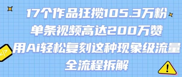 17个作品狂揽105.3W粉，单条视频高达200W赞，用Ai轻松复刻这种现象级流量!(全流程拆解)-大齐资源站