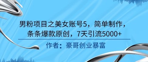 男粉项目之美女账号5，简单制作，条条爆款原创，7天引流5000+-大齐资源站