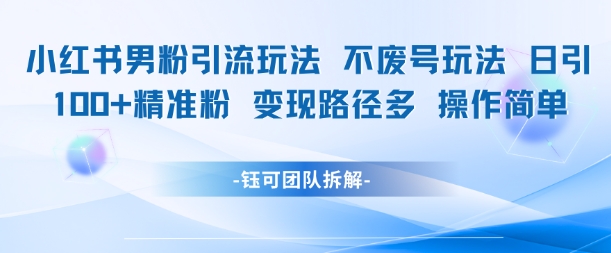小红书男粉引流玩法不废号玩法日引100男粉变现路径多操作简单-大齐资源站