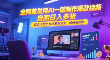 全网首发用AI一键制作爆款视频，自测日入多张，适合大学生宝妈兼职创业，保姆级教程-大齐资源站