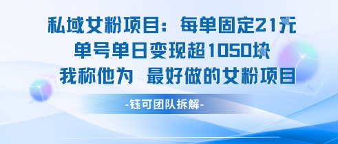 私域女粉项目：每单固定21块，单日变现超1k+，最好做的女粉项目-大齐资源站