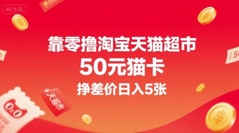 靠零撸淘宝天猫超市50元猫卡，挣差价日入5张-大齐资源站