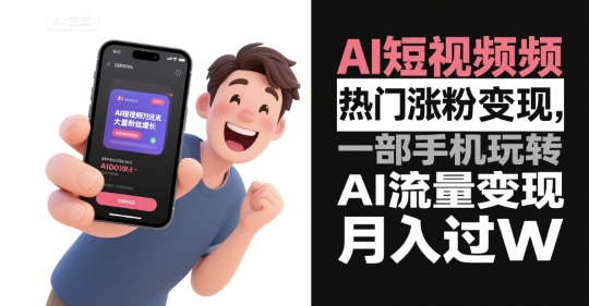 AI短视频热门涨粉变现，一部手机玩转AI流量变现，月入过W-大齐资源站