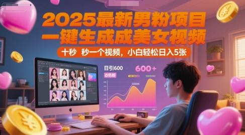 2025最新男粉项目，一键生成美女视频，日引600+色粉 十秒一个视频，小白轻松日入5张【揭秘】-大齐资源站
