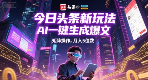 今日头条新玩法，AI一键生成爆文，矩阵操作，月入5位数-大齐资源站