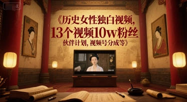 历史女性独白视频，13个视频10w粉丝，伙伴计划，视频号分成等-大齐资源站