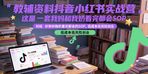 教辅资料抖音小红书实战营，这是一套我妈和我奶看完都会的SOP，低成本低风险创业-大齐资源站