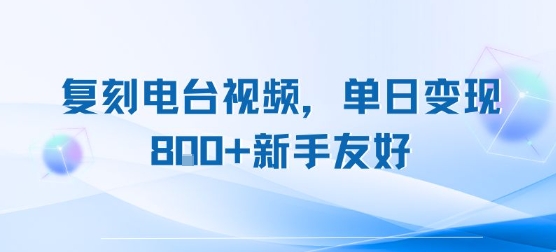 复刻电台视频，单日变现8张+新手友好，长期可做-大齐资源站